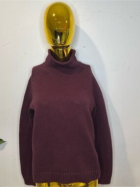 Lands' End Turtleneck Sweater Fisherman Grunge Academia Purple Plum SMALL